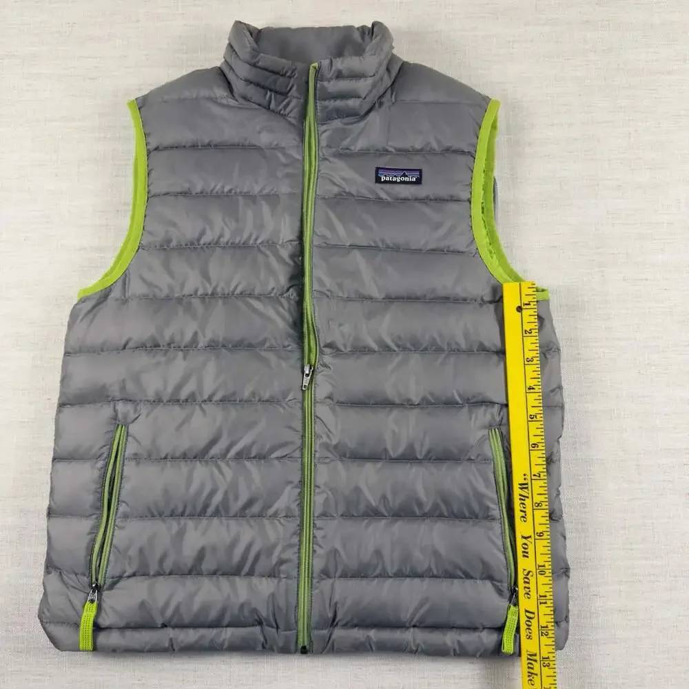 Patagonia Kids' Down Sweater Vest Grey Lime Green Size XL (14)